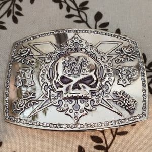 Silver Tone Skull Belt Buckle